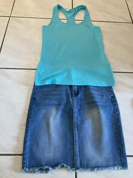 ensemble jupe jean's M + haut OXYLANE t38