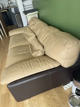 Ensemble Canapé + Fauteuil + Pouf - Cuir - Cuir Center - Beige et Chocolat