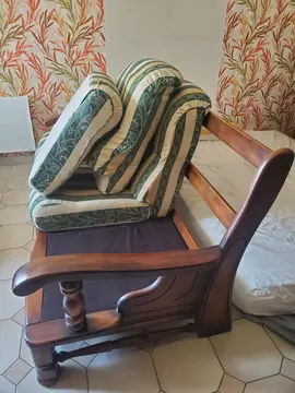 canapé bois + 2 fauteuils