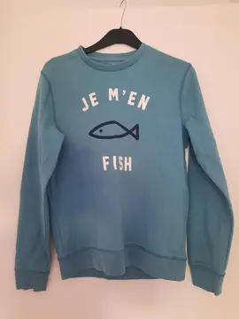Pull turquoise garçon je m'en fish