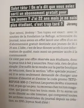 1 abonnement gratuit magazine papier Gay (16/25ans)