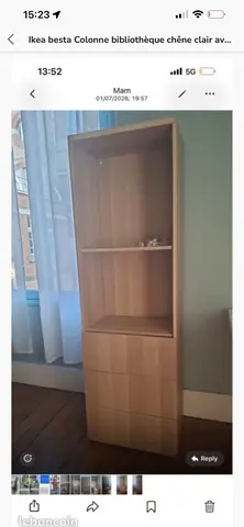 bibliothèque ikea besta chêne clair avec tiroirs