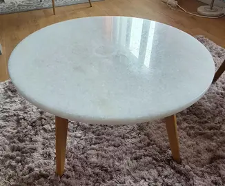 table basse bois et marbre (pied bancale à réparer)
