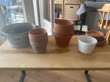 lots petits pots de fleur et coupelle
