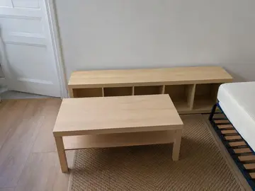 Table basse IKEA Lack et étagère KALLAX