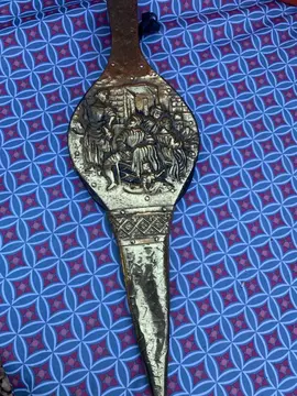 Soufflet de cheminée décoratif métal et cuir