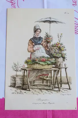 REPRODUCTION de lithographie « Bouquetière » » CARLE VERNET