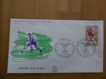 Enveloppe Premier Jour Grenoble Hockey sur glace 1968