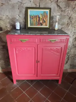 3 commodes jaune ,grenat avec marbre ,ancienne couleur bois avec marbre