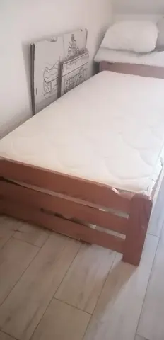lit pin naturel 1 personne, 90x190 + matelas
