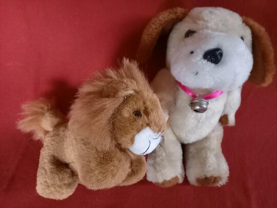 2 peluches lion et chien