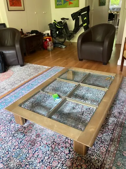 Table basse 97 cm x 134 cm, bois et verre